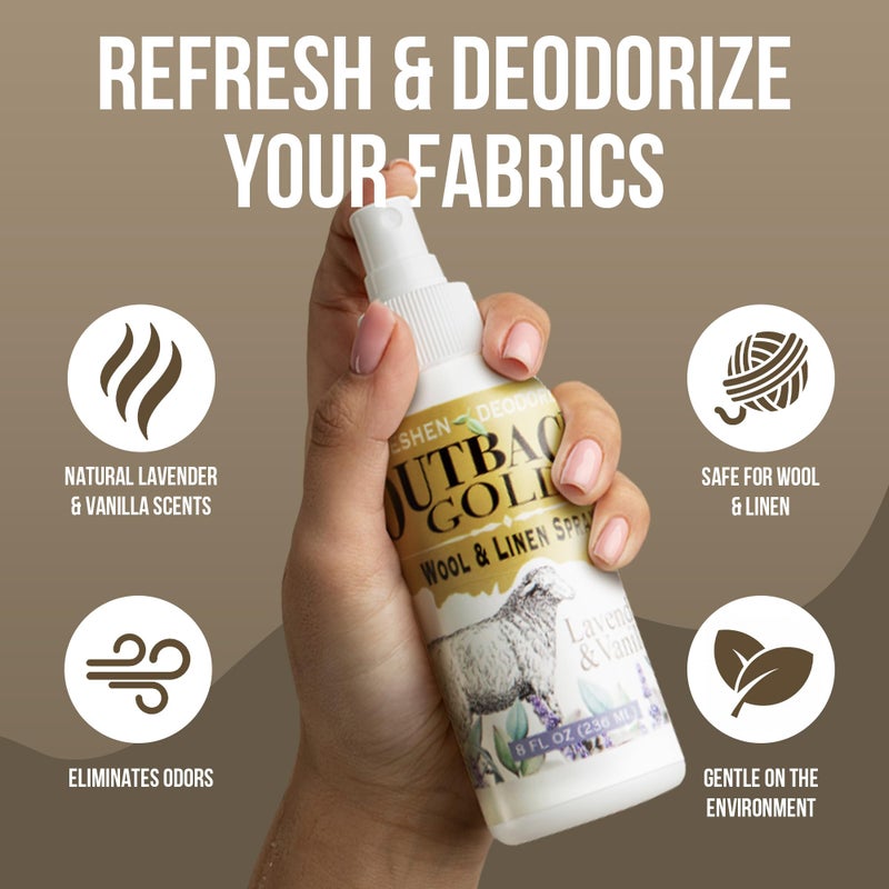 Desert Breeze Distributing Outback Gold - Linen Spray & Fabric Freshener Spray, Natural Bed Spray for Wool & Linen, Lavender & Vanilla Scent, Essential Oils, Eco-Friendly Deodorizer for Home Fabrics, 8 Fl Oz - Image 2