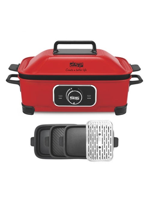 4*1 Electric Cooker Multifunctional Kitchen Separate pots structures Safe to use and easy to clean Functions Frying Grilling Steaming Boiling and cooking in soup pot Overheat protection 1400W