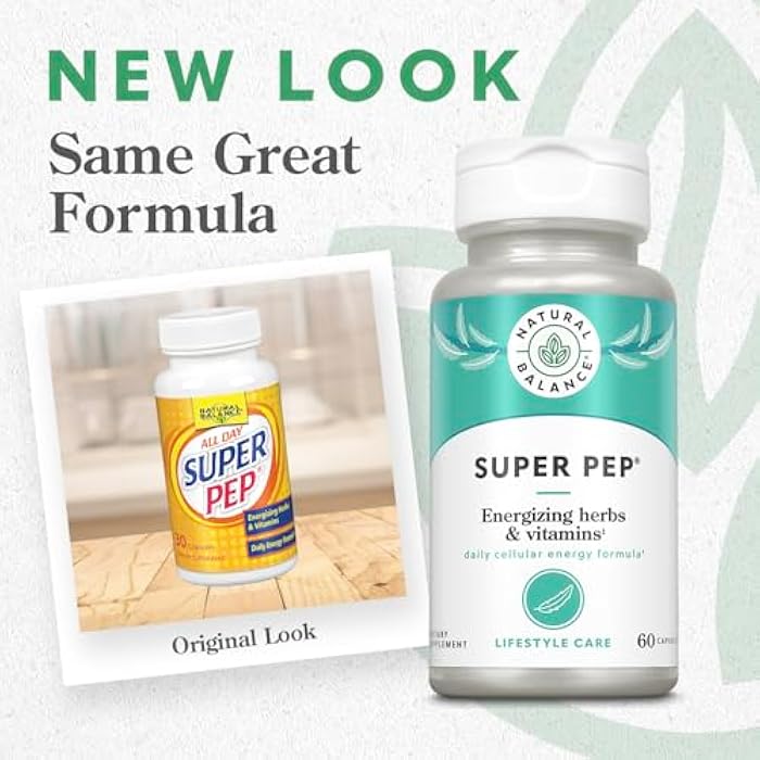 Natural Balance Super Pep | All Day Herbal Energy Supplement | with Eleuthero, Kola Nut, Gotu Kola, B-Vitamins & Chromium | 60 Capsules, 30 Servings - Image 2