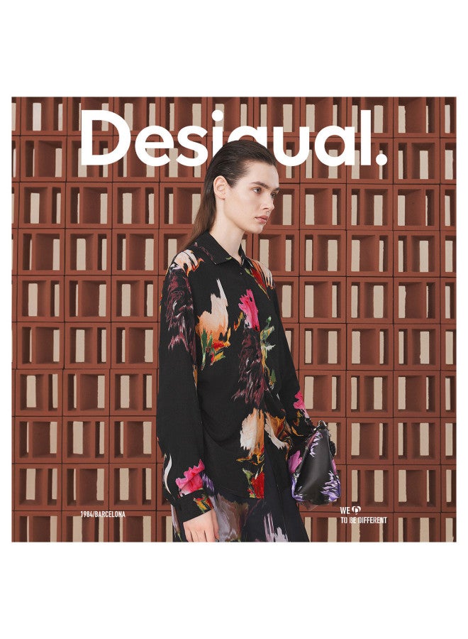 DESIGUAL loose Hand-painted Print Lapel Women's Blouse - Image 4