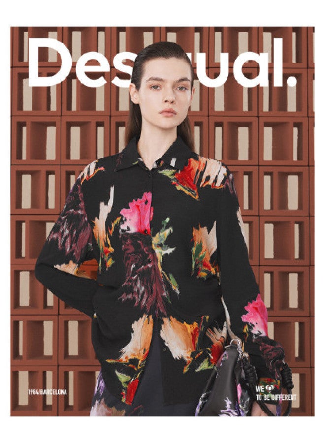 DESIGUAL loose Hand-painted Print Lapel Women's Blouse - Image 1