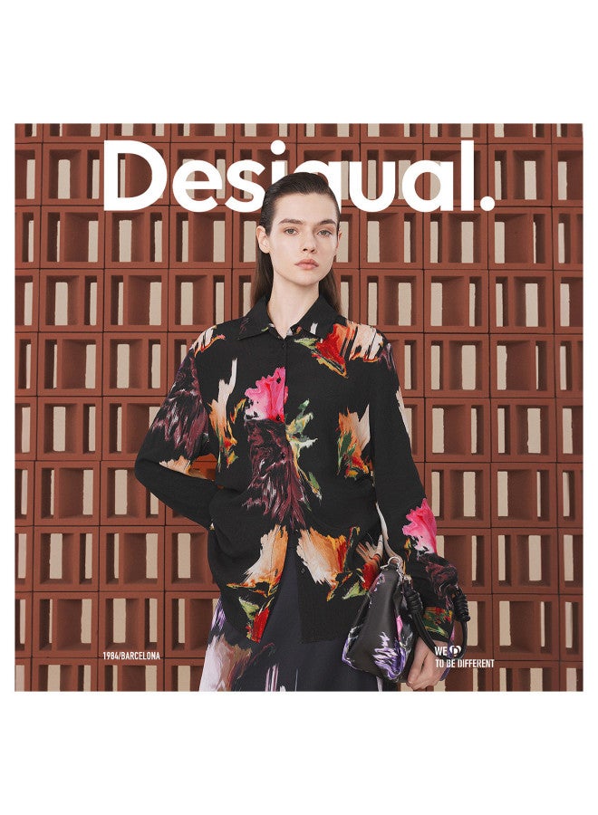 DESIGUAL loose Hand-painted Print Lapel Women's Blouse - Image 2