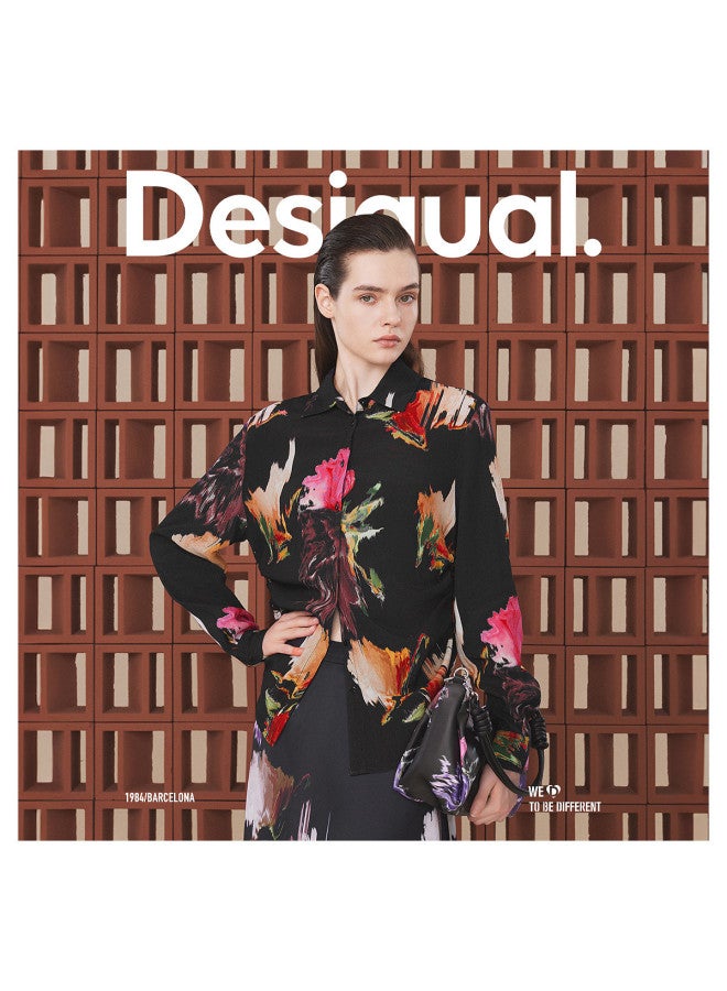 DESIGUAL loose Hand-painted Print Lapel Women's Blouse - Image 3