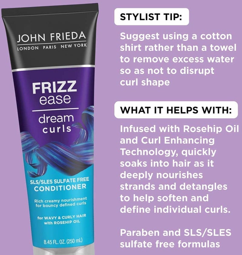 John Frieda Frizz Ease Dream Curls SLS/SLES Sulfate Free Conditioner for Wavy & Curly Hair with Rosehip Oil  250ML - Image 2
