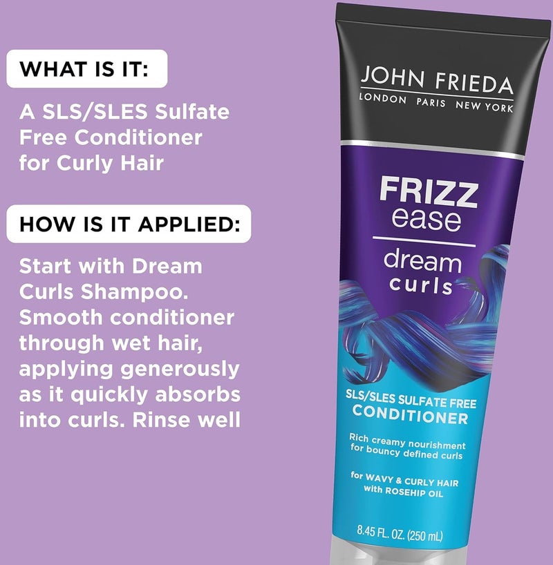 John Frieda Frizz Ease Dream Curls SLS/SLES Sulfate Free Conditioner for Wavy & Curly Hair with Rosehip Oil  250ML - Image 3