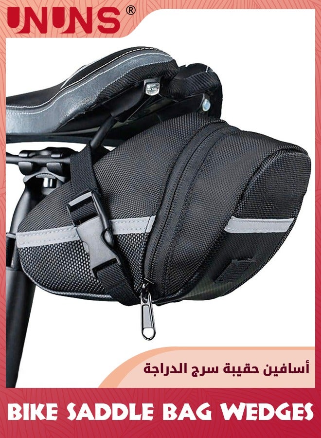UNUNS Bike Saddle Bag,Waterproof Bicycle Strap-On Saddle Bag With Reflective Stripes,Cycling Seat Bag With Perfect Size,Quick Release Bike Pouch,Connectable Tail Light Bicycle Bag  - Image 1
