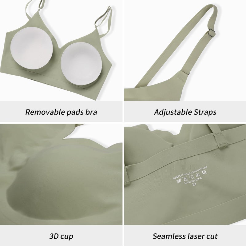 DEANGELMON 4 Pieces V Neck Bralettes Padded Seamless Adjustable Straps Bra Everyday Basic Sleeping Bras (4P5,M) - Image 5