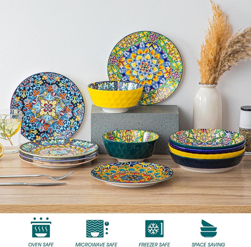 vancasso طقم أطباق سلطة فانساسو 6.85 بوصة سيراميك أطباق حلوى صغيرة طقم أطباق عشاء آمنة للاستخدام في الميكروويف وغسالة الصحون أطباق ملونة بأسلوب بوهيمي للمطبخ - Image 4