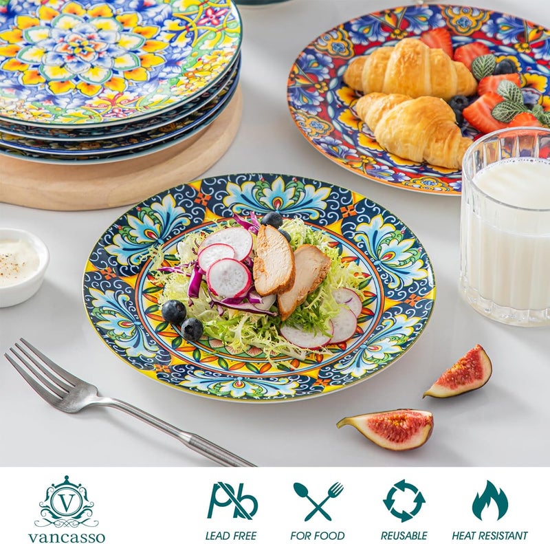 vancasso طقم أطباق سلطة فانساسو 6.85 بوصة سيراميك أطباق حلوى صغيرة طقم أطباق عشاء آمنة للاستخدام في الميكروويف وغسالة الصحون أطباق ملونة بأسلوب بوهيمي للمطبخ - Image 3