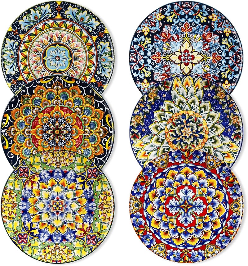 vancasso طقم أطباق سلطة فانساسو 6.85 بوصة سيراميك أطباق حلوى صغيرة طقم أطباق عشاء آمنة للاستخدام في الميكروويف وغسالة الصحون أطباق ملونة بأسلوب بوهيمي للمطبخ - Image 1