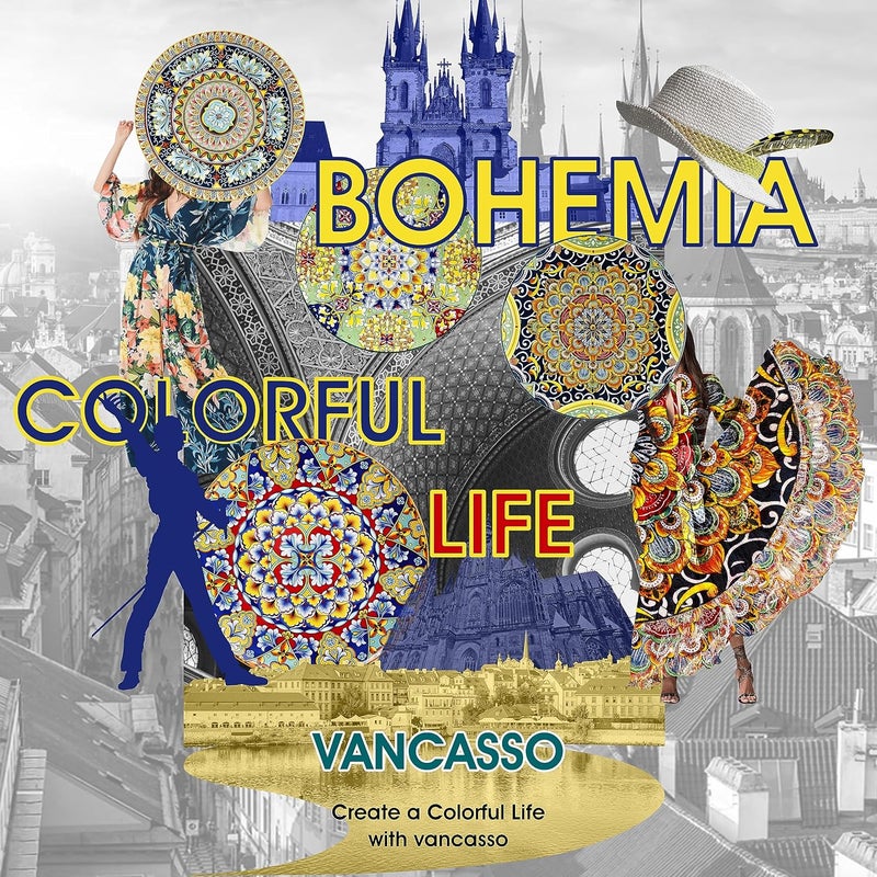 vancasso طقم أطباق سلطة فانساسو 6.85 بوصة سيراميك أطباق حلوى صغيرة طقم أطباق عشاء آمنة للاستخدام في الميكروويف وغسالة الصحون أطباق ملونة بأسلوب بوهيمي للمطبخ - Image 5