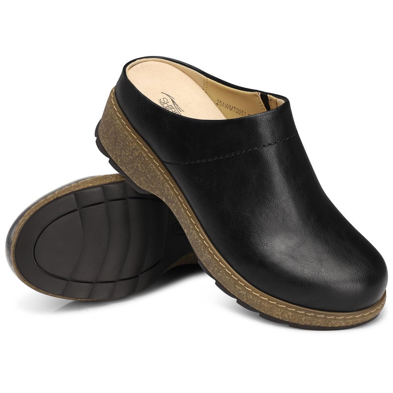 SHIBEVER Clogs for Women Mules Shoes Leather Slip On Clog Closed Toe Comfortable Mules Black Size 9 - Image 1