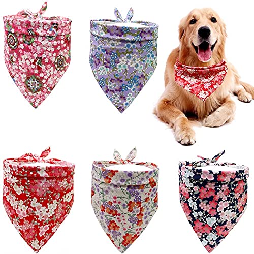 KUTKUT Floral Print, 100% Cotton Washable and Adjustable Bandana Scarf | Triangle Bibs Kerchief | for Puppy, Small Medium Large Dogs & Cats - Image 2