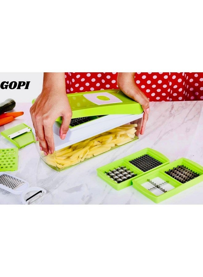 GOPI جوبى 14 في 1 مفرمة متعددة الاستخدامات، قواطع الفواكه والخضروات، مبشرة قشارة، جسم غير قابل للكسر من الدرجة الغذائية، زر سهل الدفع للتنظيف، مفرمة للطبخ (أخضر، بلاستيك) - Image 4