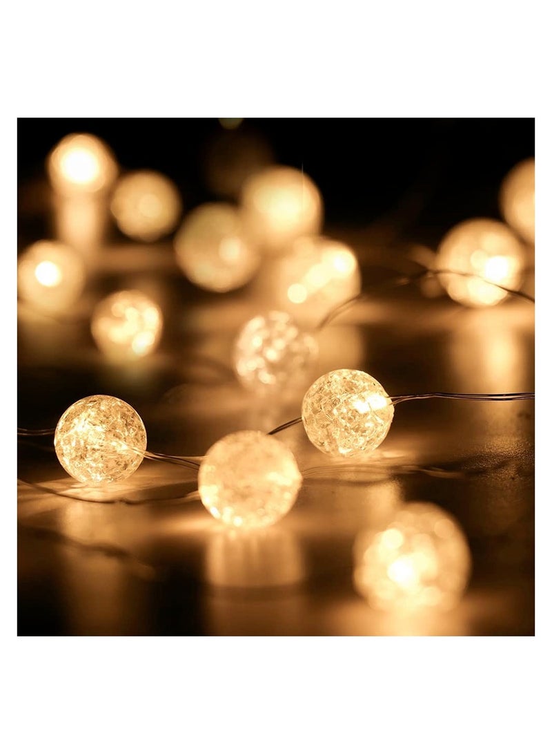 SYOSI Decorative Lights String Globe String Lights for Bedroom Decorative Lights, Crystal Crackle Ball Lights 5m 50 LED Soft White Battery Operated Fairy Lights Perfect for Valentine's Day - Image 1