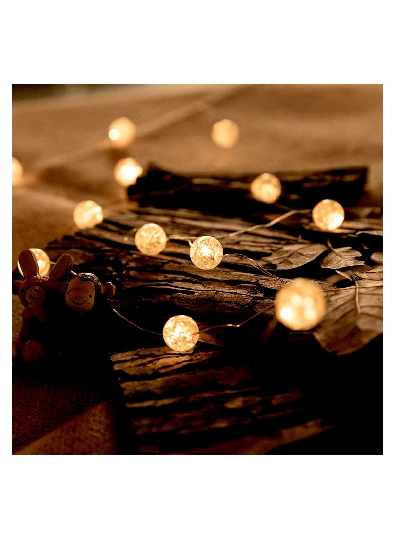 SYOSI Decorative Lights String Globe String Lights for Bedroom Decorative Lights, Crystal Crackle Ball Lights 5m 50 LED Soft White Battery Operated Fairy Lights Perfect for Valentine's Day - Image 3