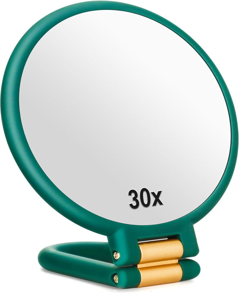 30x Magnifying Mirror: Dual-Sided 1x/30x Magnification, Adjustable Handle Stand, Compact Foldable Design - Portable Travel Mirror for Makeup Application and Grooming On The Go - Image 2