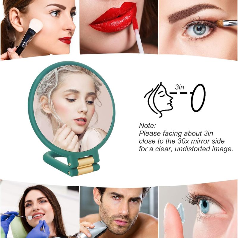 30x Magnifying Mirror: Dual-Sided 1x/30x Magnification, Adjustable Handle Stand, Compact Foldable Design - Portable Travel Mirror for Makeup Application and Grooming On The Go - Image 5
