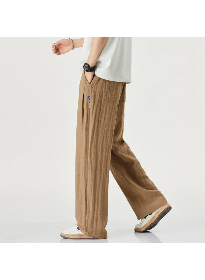 I'm David Cool Linen Casual Pants For Men, Summer Lightweight Loose Wide-leg Trousers, Khaki Color, Size 4XL - Image 2