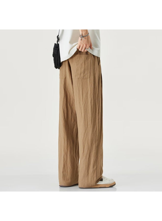 I'm David Cool Linen Casual Pants For Men, Summer Lightweight Loose Wide-leg Trousers, Khaki Color, Size 4XL - Image 4