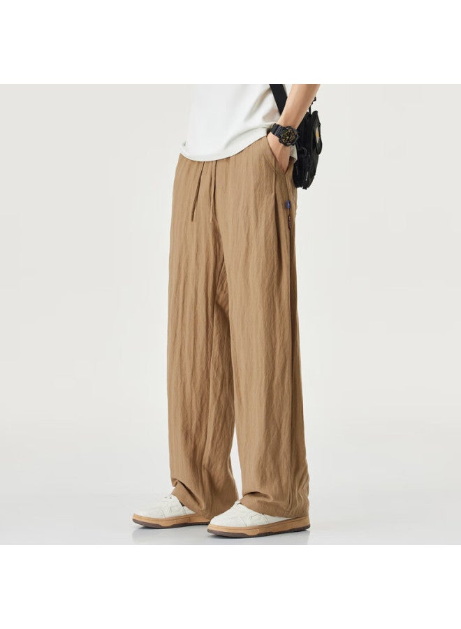 I'm David Cool Linen Casual Pants For Men, Summer Lightweight Loose Wide-leg Trousers, Khaki Color, Size 4XL - Image 1