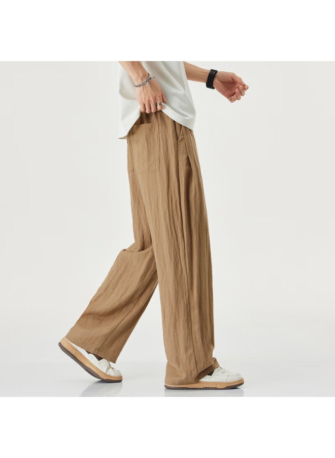 I'm David Cool Linen Casual Pants For Men, Summer Lightweight Loose Wide-leg Trousers, Khaki Color, Size 4XL - Image 3