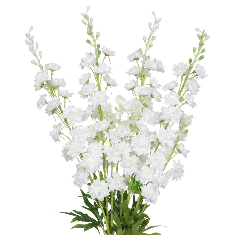 TOCHGREEN 4PCS Delphinium Artificial Flowers White Larkspur Artificial Flowers 33.5'' Long Stem Plant Faux Floral Silk Flowers Fake Flowers with Stems for Home Garden Vase Wedding Arrangement Decor - Image 1