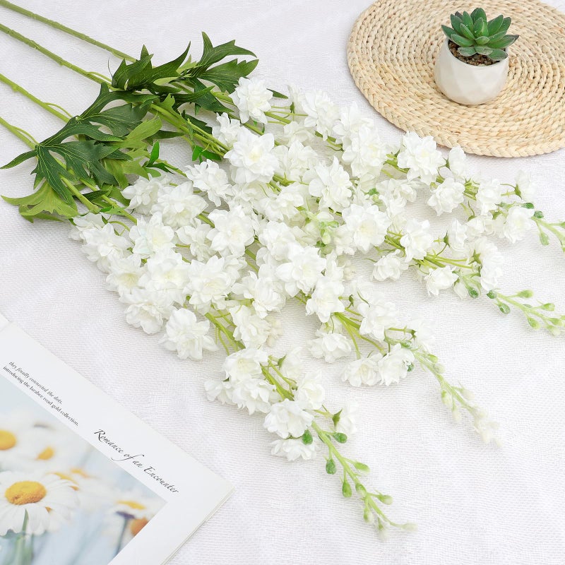 TOCHGREEN 4PCS Delphinium Artificial Flowers White Larkspur Artificial Flowers 33.5'' Long Stem Plant Faux Floral Silk Flowers Fake Flowers with Stems for Home Garden Vase Wedding Arrangement Decor - Image 4