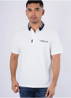 Men’s Colored Collar Short Sleeves Casual Polo in Bright White