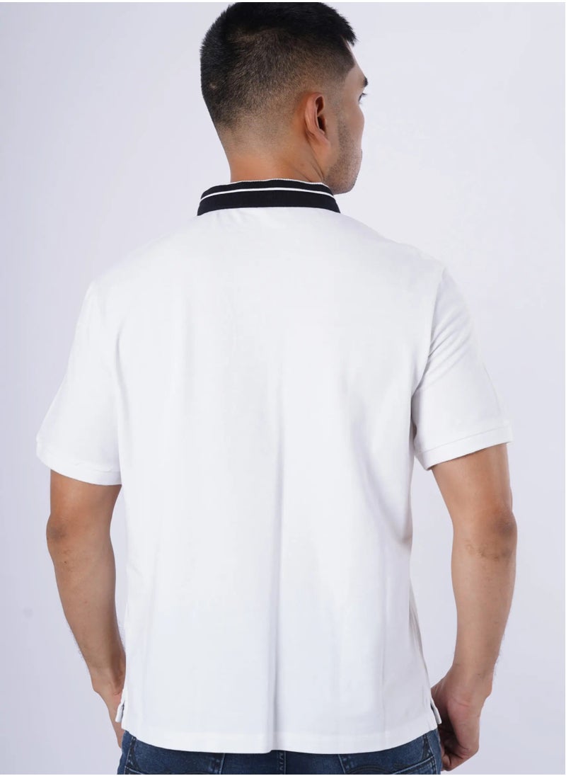 JACK & JONES - Men’s Colored Collar Short Sleeves Casual Polo in Bright White - Image 1