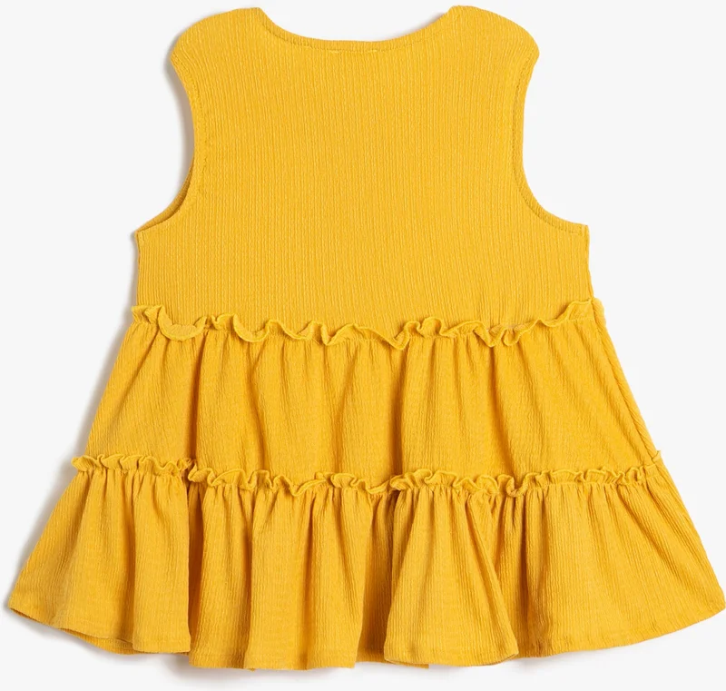 KOTON Sleeveless T-Shirt with Floral Embroidery Detail and Ruffles Loose Cut
