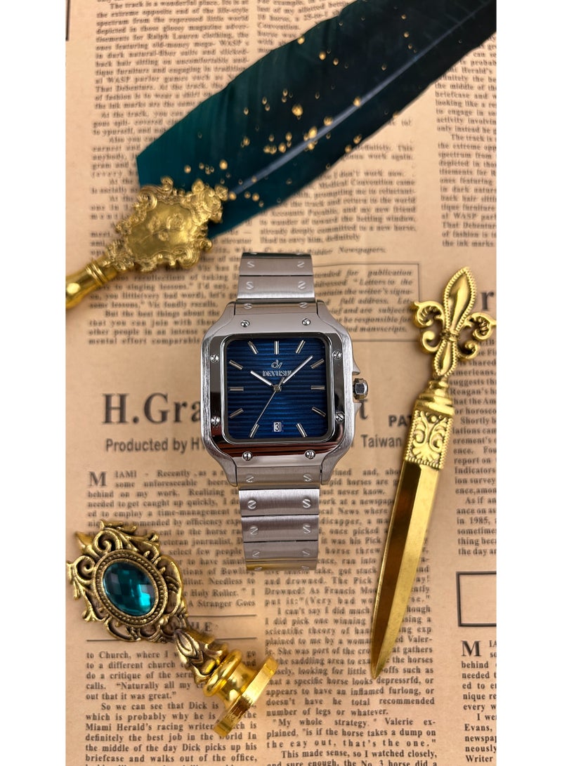 ديفوشي ساعة ديفوشي رجالية فاخرة – تصميم مربع فضي – مقاومة للماء مع ضمان سنتين - Image 3