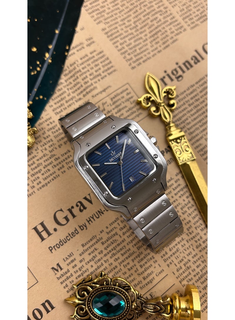 ديفوشي ساعة ديفوشي رجالية فاخرة – تصميم مربع فضي – مقاومة للماء مع ضمان سنتين - Image 2