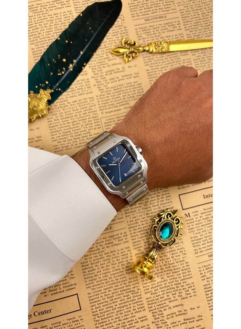 ديفوشي ساعة ديفوشي رجالية فاخرة – تصميم مربع فضي – مقاومة للماء مع ضمان سنتين - Image 1