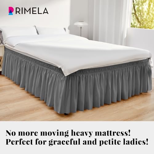 RIMELA Dark Grey Bed Skirt for Queen Size Beds & Matresses Wrap Around Elastic Dust Ruffles for Box Spring, Solid Wrinkle and Fade Resistant Machine Wash Fabric Easy to Install, Bedskirt 15 Inch Drop - Image 2