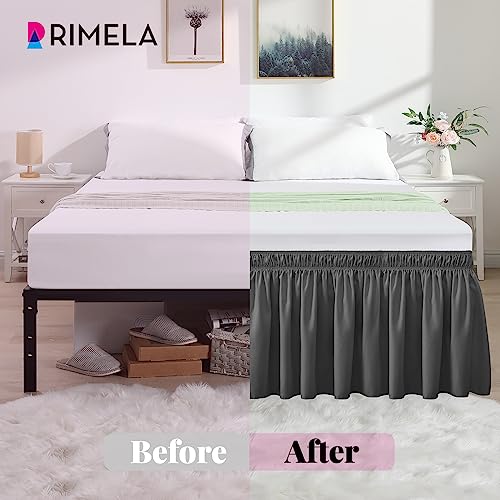 RIMELA Dark Grey Bed Skirt for Queen Size Beds & Matresses Wrap Around Elastic Dust Ruffles for Box Spring, Solid Wrinkle and Fade Resistant Machine Wash Fabric Easy to Install, Bedskirt 15 Inch Drop - Image 4