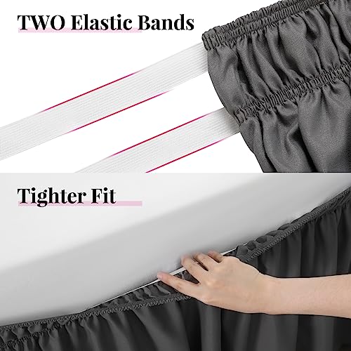 RIMELA Dark Grey Bed Skirt for Queen Size Beds & Matresses Wrap Around Elastic Dust Ruffles for Box Spring, Solid Wrinkle and Fade Resistant Machine Wash Fabric Easy to Install, Bedskirt 15 Inch Drop - Image 5