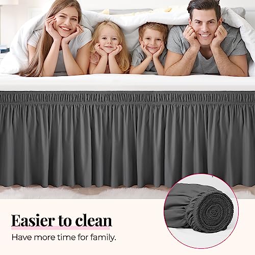 RIMELA Dark Grey Bed Skirt for Queen Size Beds & Matresses Wrap Around Elastic Dust Ruffles for Box Spring, Solid Wrinkle and Fade Resistant Machine Wash Fabric Easy to Install, Bedskirt 15 Inch Drop - Image 3