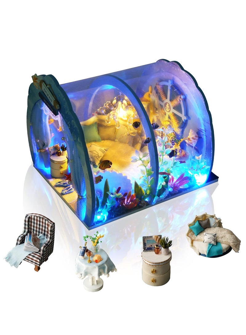 Excefore DIY Miniature Dollhouse Kit, Miniature House Kit 1:24 Scale,Tiny House kit with Furniture, Great Handmade Crafts Gift for Father's Day, Sweet Home of Mermaid Princess - Image 1