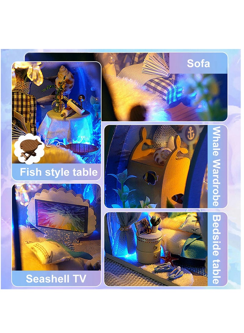 Excefore DIY Miniature Dollhouse Kit, Miniature House Kit 1:24 Scale,Tiny House kit with Furniture, Great Handmade Crafts Gift for Father's Day, Sweet Home of Mermaid Princess - Image 3