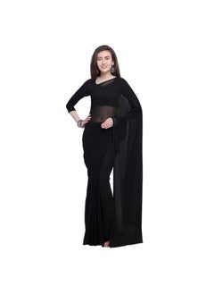 Accessorize Kingdom Women's Plain Pure Georgette Saree With Unstitched Blouse Piece  - Image 4