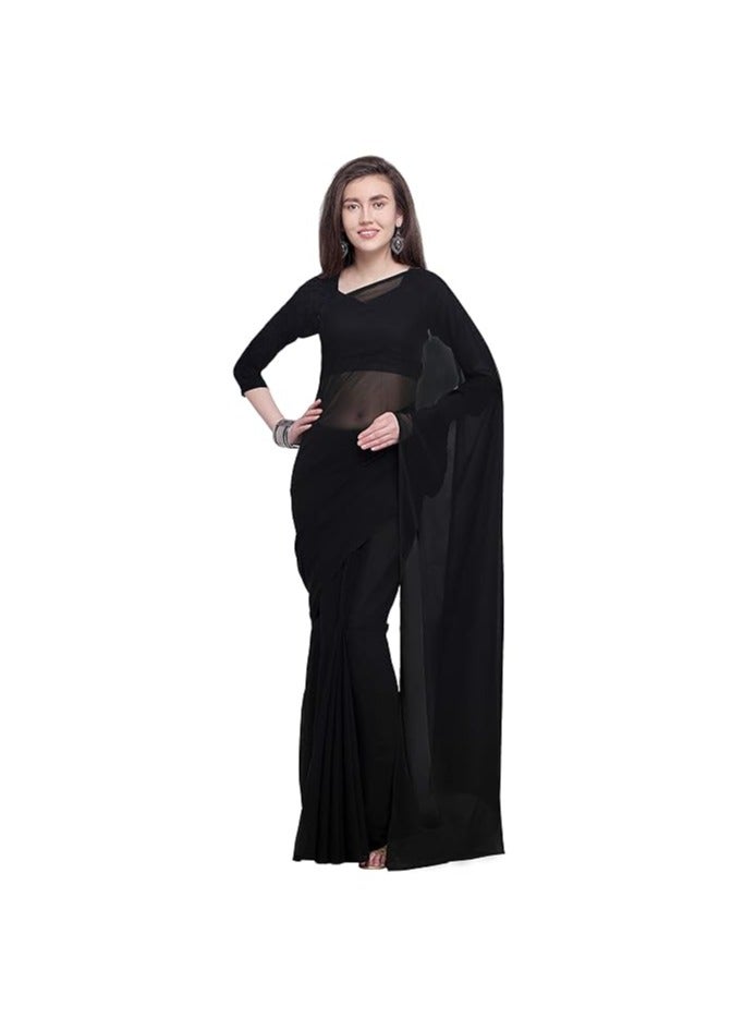 Accessorize Kingdom Women's Plain Pure Georgette Saree With Unstitched Blouse Piece - Image 1