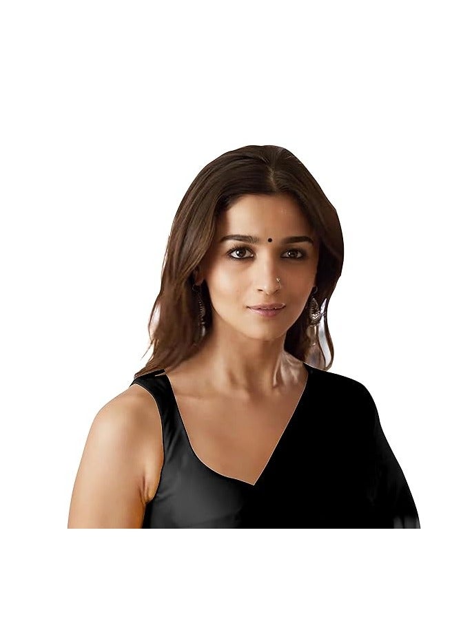 Accessorize Kingdom Women's Plain Pure Georgette Saree With Unstitched Blouse Piece - Image 4