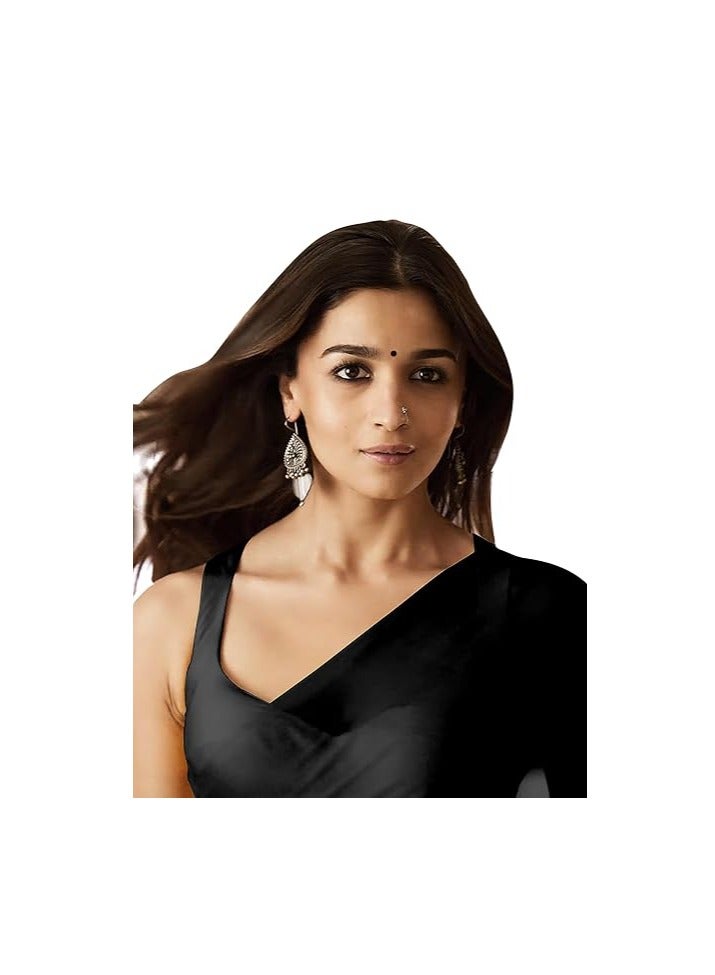 Accessorize Kingdom Women's Plain Pure Georgette Saree With Unstitched Blouse Piece - Image 3