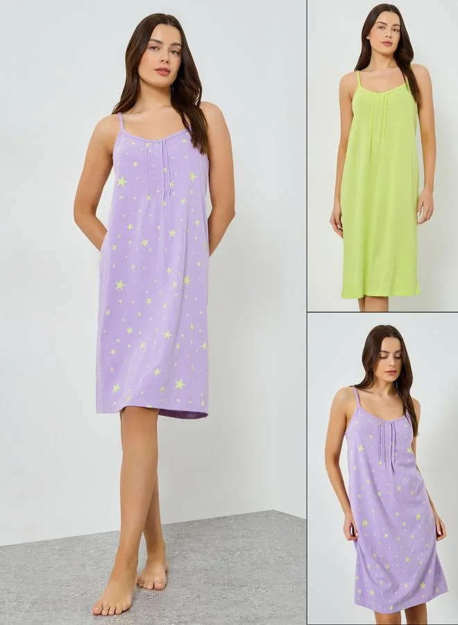 Styli Pack of 2 - Printed Strappy Nightdress