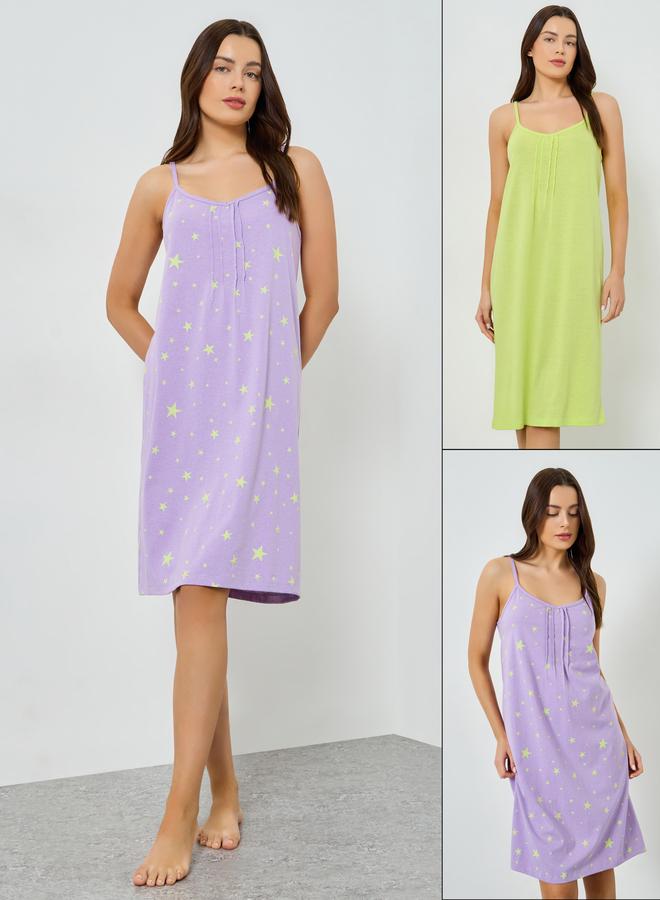 Styli Pack Of 2 - Printed Strappy Nightdress - Image 1