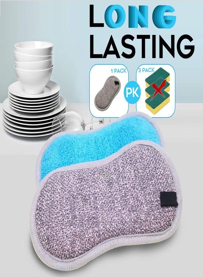 PANYEE Dual Sided All-Purpose Sponges Kitchen,Dish Sponge for Washing Dishes Cleaning Kitchen,Non Scratch,Rough Scrubbers for Non-Stick Cookware, Soft Microfiber Scrub for Dishes(Bule,6Pack) - Image 3