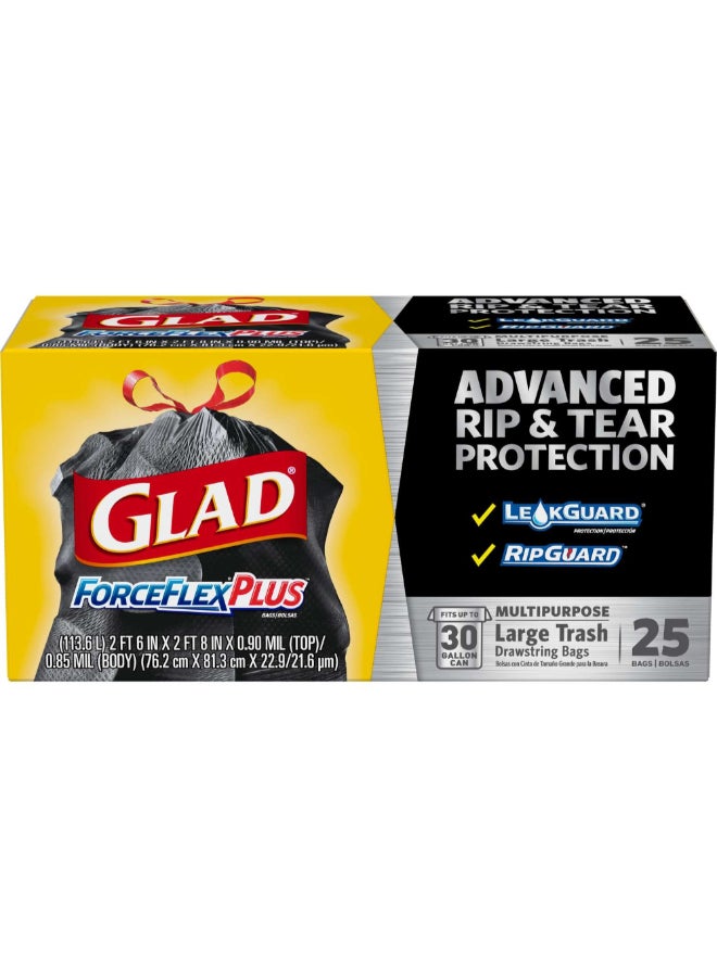Glad 25-Piece ForceFlex Plus Multipurpose Drawstring Closure Large Trash Bags Black 113.6 L 70359 - Image 1