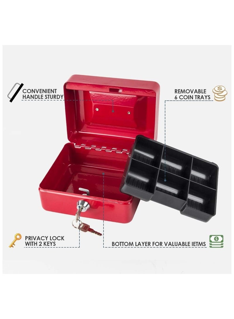N3 Cash Box Steel Register with Tray and Lock Durable Portable Money Box Safe for Bills Jewelry Receipts Coins - Image 3
