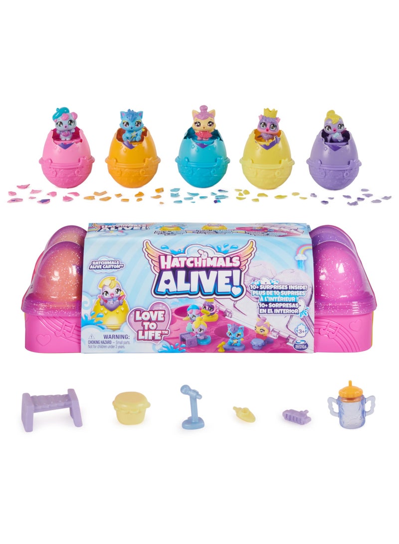 Hatchimals Alive, Egg Carton Toy with 5 Mini Figures in Self-Hatching Eggs, 11 Accessories, Kids Toys for Girls and Boys Ages 3 and up